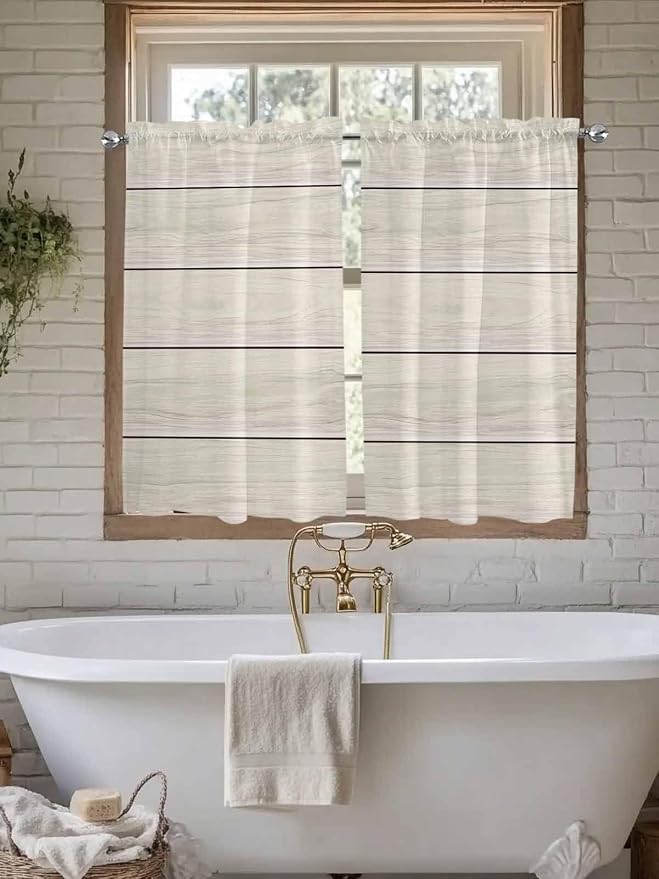 Vintage Country Wooden Board Window Valance Curtains, Gradient Wood Grain Line - Image 5