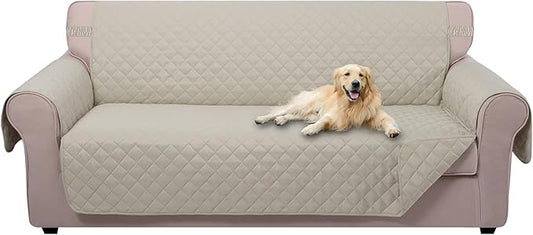 U-NICE HOME Large Sofa Cover Reversible Couch Cover for Dogs with Elastic Straps Water Resistant Furniture Protector for Pets Couch Cover for 4 Cushion Couch (Oversized Sofa, Beige/Beige)