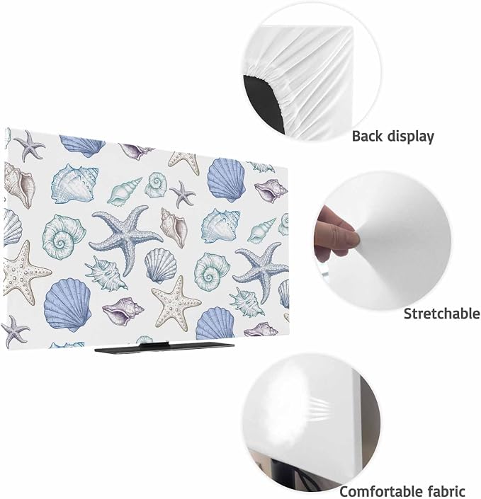 Watercolor Marine Life Starfish Shell Indoor TV Cover, Elastic TV Screen - Image 7