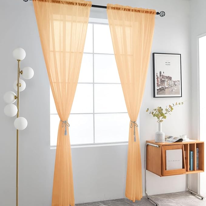 SpaceDresser Beige Sheer Curtains 4 Panels Rod Pocket Semi-Sheer Curtain 84 Inches Long Light Filtering Voile Window Drapes for Bedroom Living Room Kitchen, Each 52W x 84L