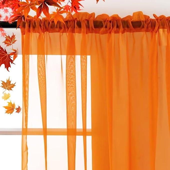 SpaceDresser Basic Rod Pocket Sheer Voile Window Curtain Panels White 1 Pair 2 Panels 60 Width 63 Inch Long for Kitchen Bedroom Children Living Room Yard(Orange,60 W x 63 L)