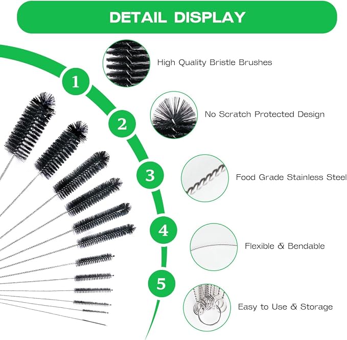 Brush Family Straw Cleaner Brush Set, 12 Pieces Extra Long Pipe Water Bottle - Image 6
