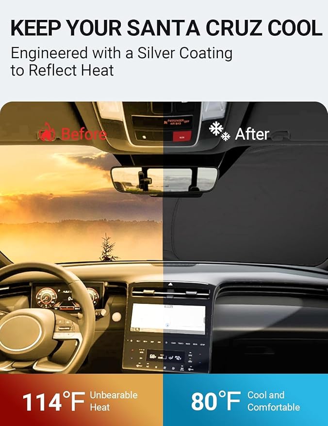 Proadsy Windshield Sun Shade Custom Fit Hyundai Santa Cruz 2022-2025 2026 - Image 2