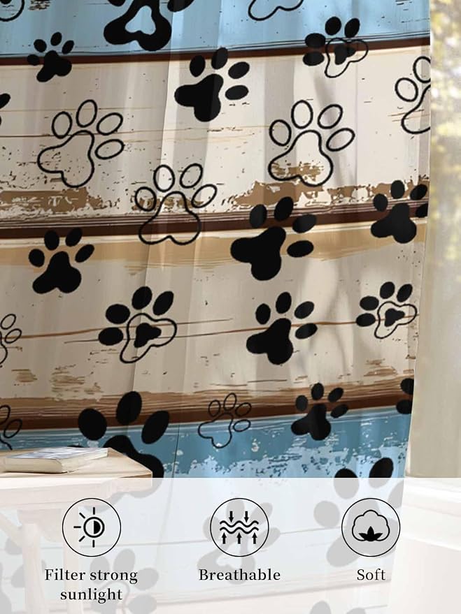 Sheer Curtains 45 Inch Length, Vintage Farmhouse Rustic Wooden Grain Privacy - Image 6