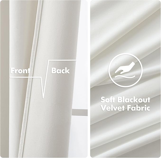 MIULEE Velvet Curtains Pure White Elegant Grommet Curtains Thermal Insulated Soundproof Room Darkening Black Out Curtains/Drapes for Classical Living Room Bedroom Decor 52 x 108 Inch Set of 2