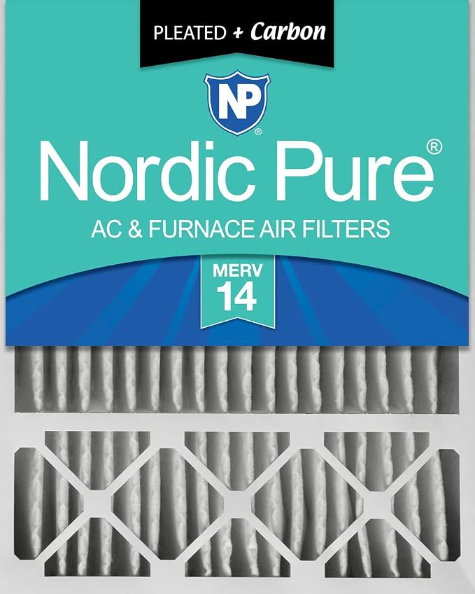 Nordic Pure 20x25x5 Pleated MERV 14 Plus Carbon Air Filters 1 Pack | Actual by NordicPure