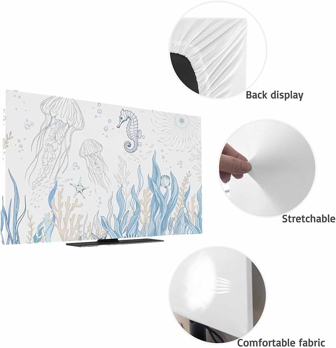 Watercolor Seahorse Jellyfish Indoor TV Cover, Elastic TV Screen Protector - Image 7