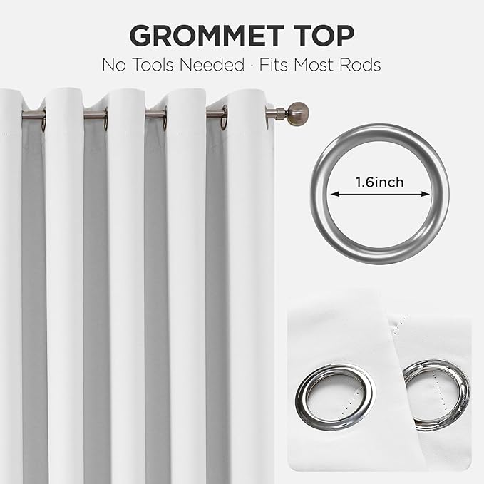 Joydeco Blackout Patio Sliding Door Curtains 84 Inches Long, Grommet Privacy Room Divider Curtains, Extra Wide Thermal Blackout Drapes for Bedroom Living Room (Pure White, 80Wx84L, 1 Panel)