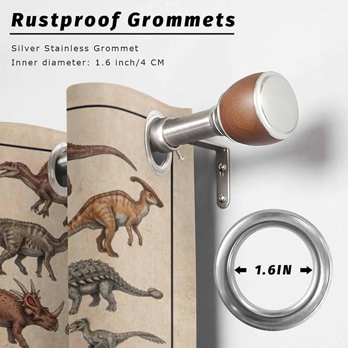 Vintage Outdoor Curtains for Patio Dinosaurs Biographies Retro Waterproof - Image 2