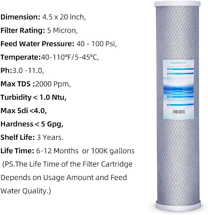 Geekpure Whole House Carbon Block Water Filter Reduce Chlorine Taste Odors- 4.5 - Image 5