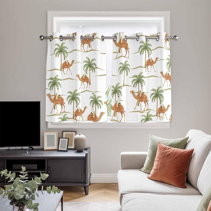 2 Panel Kitchen Cafe Curtains, Desert Camels Sunlight Filtering Nature Air - Image 5