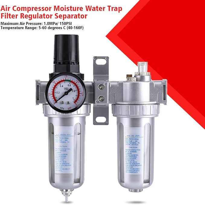 3/8'' Air Compressor Filter Regulator Water Oil Separator 3 in1 Gauge - Image 4