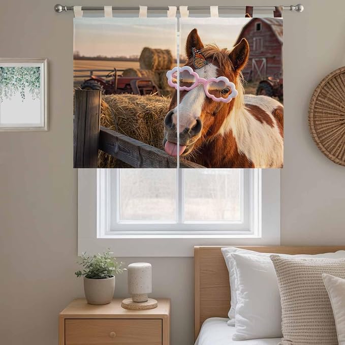 Farm Horses Bedroom Curtains 63 Inch Length, Window Curtains Tab Top, Farmhouse - Image 9
