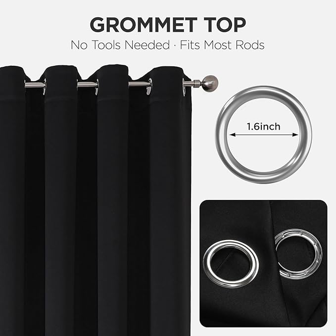 Joydeco Blackout Door Curtain for Doorway Privacy 108 Inches Long, Grommet Closet Curtain for Open Closet, Room Divider for Bedroom Living Room (Black, 52Wx108L, 1 Panel)