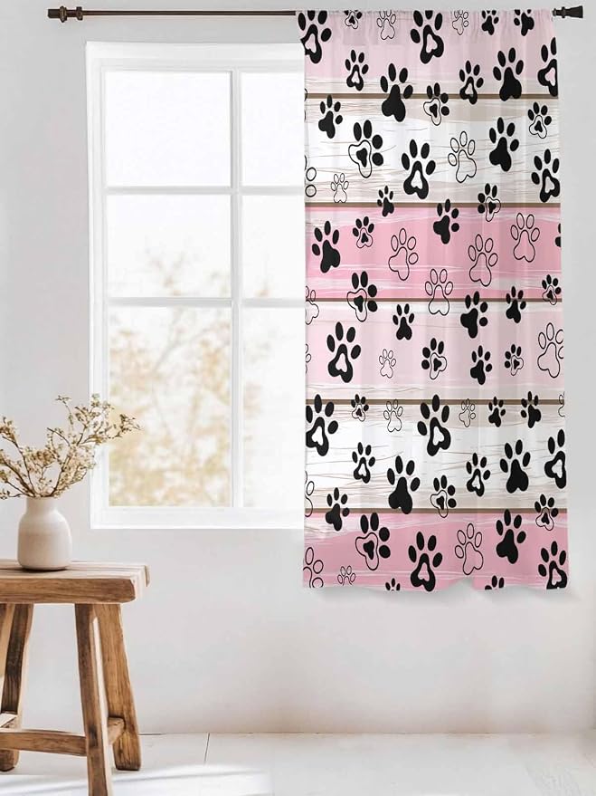 Sheer Curtains 72 Inches Long, Vintage Farmhouse Country Wooden Grain Privacy - Image 3