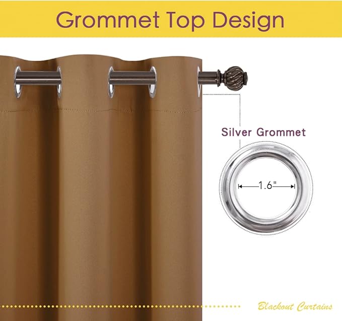 NICETOWN Sleek Blackout Curtains 48 inches Length for Small Windows, Noise Reducing and Block Draft Panels for Door Doorway Laundry Office Luxury Decor Theme (2 Panels, Gold Brown, W34 x L48 -Inch)