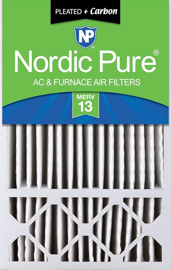 Nordic Pure 16x25x5 Pleated MERV 13 Plus Carbon Air Filter 1 Pack | Actual by NordicPure