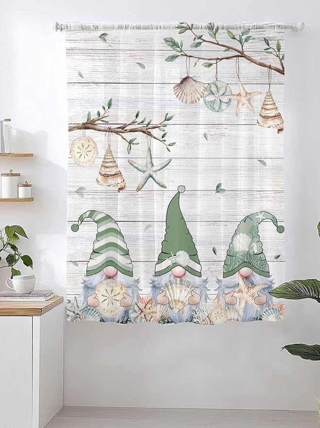 Sheer Curtains 63 Inch Length, Sage Green Gnomes Semi Sheer Curtains Light - Image 2