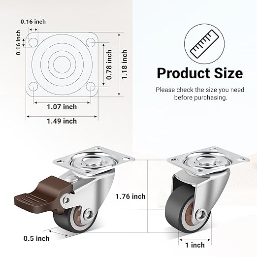Nefish 1 Inch Small Casters Set of 12, Low Profile Soft Rubber Casters Wheels - Image 2