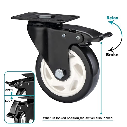 Caster Wheels - 4 Inch Casters Set of 8 Heavy Duty, BOSGEOT Locking Industrial - Image 3