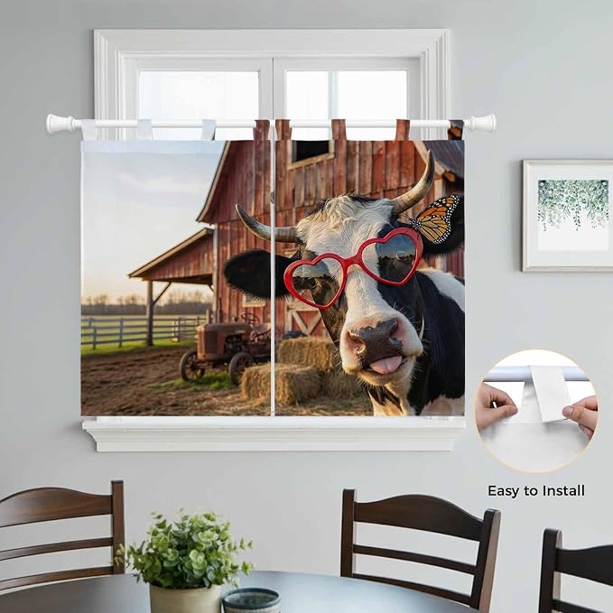 Farm Cows Bedroom Curtains 63 Inch Length, Window Curtains Tab Top, Farmhouse - Image 4