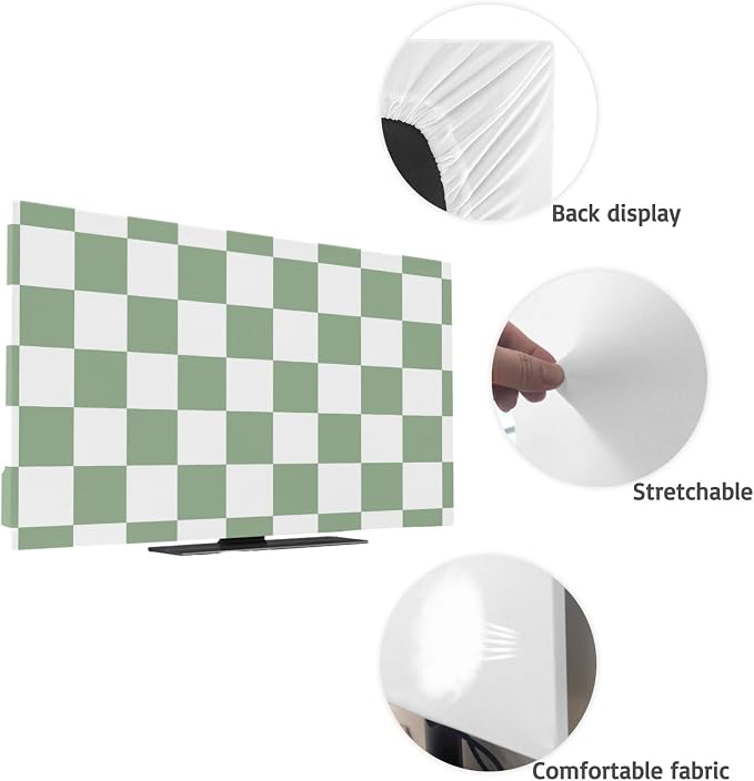 White Sage Green Buffalo Plaid Indoor TV Cover, Elastic TV Screen Protector - Image 7