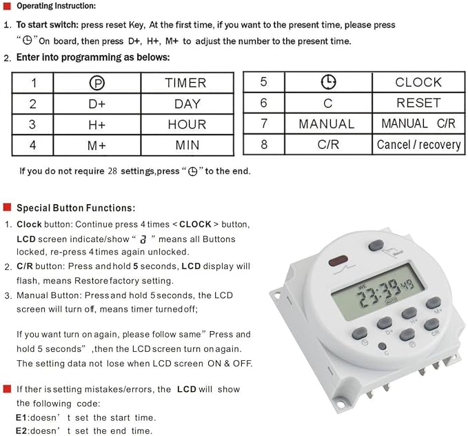 Baomain Time Switch Relay, Digital LCD Programmable Timer, 12V DC/AC Input - Image 3