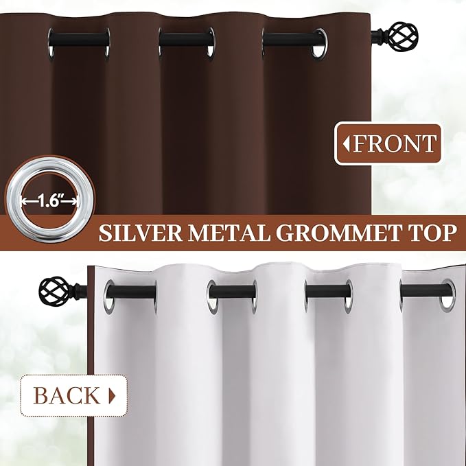 Yakamok Room Darkening 100% Blackout Curtains Grommet Window Treatments with 2 Thick Layers-Brown Thermal Insulated Drapes Set of 2 Panels for Bedroom Living Room 52 Inches by 72 Inches Length