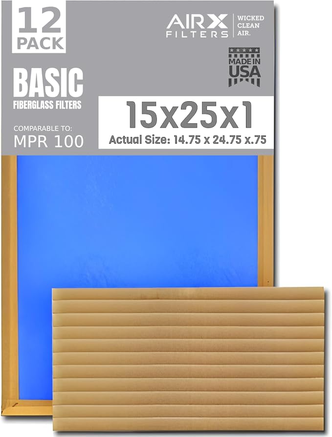 15x25x1 Air Filter Comparable to MPR 100 Basic Economy Furnace Filters by AIRXFILTERSWICKEDCLEANAIR