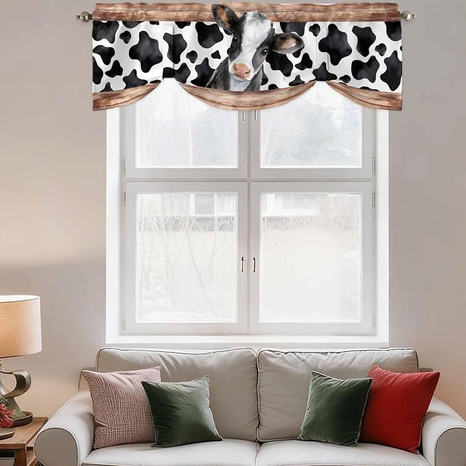 Cow Printed Tie Up Valance Curtains - Image 3