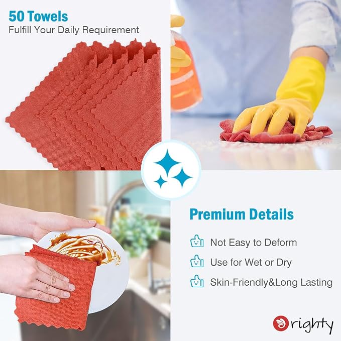 Orighty Microfiber Cleaning Cloth Bulk, Shop Towels Shop Rags 50 Pack, Reusable - Image 4