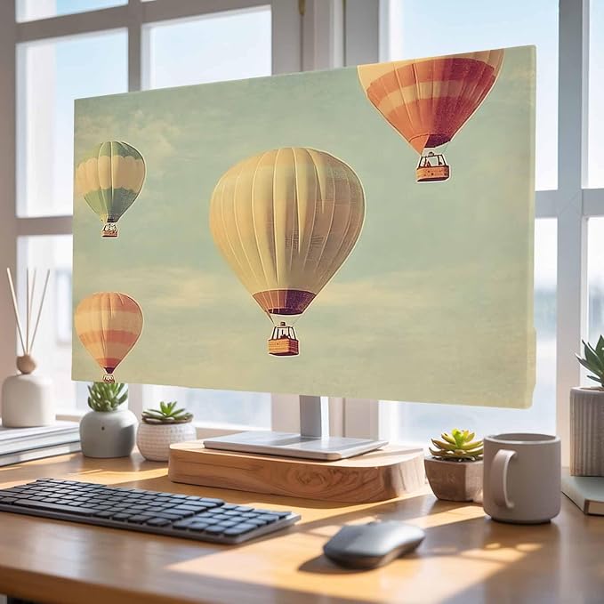 Blue Sky Retro Hot Air Balloon Indoor TV Cover, Elastic TV Screen Protector by Unknown