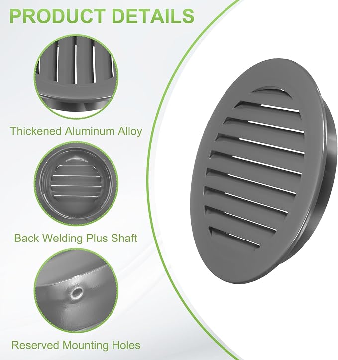 PATIKIL 9" Round Air Vent, Louver Grille Cover Aluminum Alloy Soffit Vent HVAC - Image 3