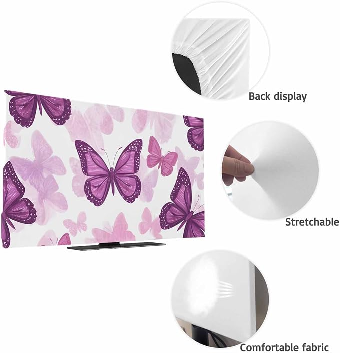 Summer Purple Butterflies Indoor TV Cover, Elastic TV Screen Protector Country - Image 7