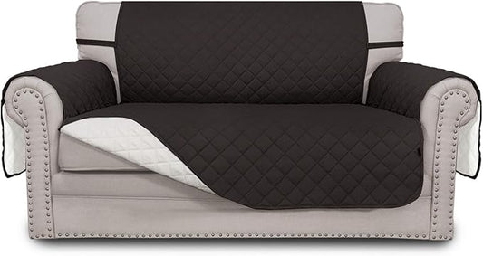 Easy-Going Reversible Loveseat Couch Cover for 2 Cushion Couch Sofa Cover for Dogs Water Resistant Furniture Protector with Foam Sticks Elastic Straps for Pet (Loveseat, Chocolate/Ivory)