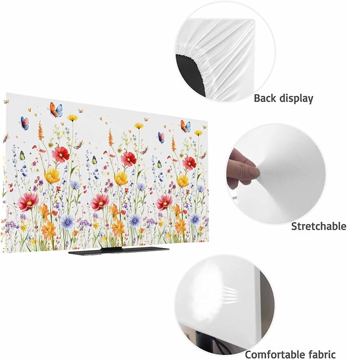 Spring Colorful Flower on White Indoor TV Cover, Elastic TV Screen Protector - Image 7