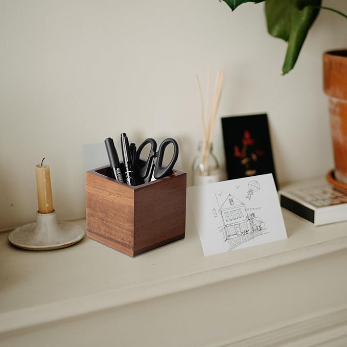 LBEMEY Remote Control Holder Caddy, Farmhouse Acacia Wood TV Remote Holder - Image 6
