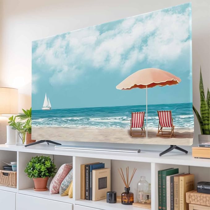 Summer Beach Sails Ocean Waves Indoor TV Cover, Elastic TV Screen Protector - Image 6