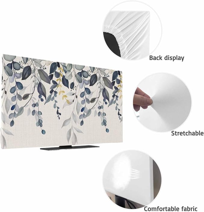 Gradient Blue Eucalyptus Leaf Indoor TV Cover, Elastic TV Screen Protector - Image 7