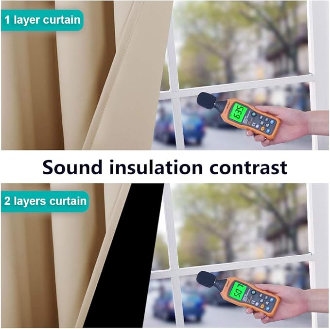 NICETOWN Thermal Insulated 100% Blackout Curtains, Biscotti Beige, 1 Pair, 52 inches x 120 inches, Sound Proof Drapes with Black Backing, Full Light Blocking Panels for Patio Sliding Door