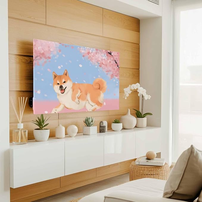 Japanese Cute Akita Dogs Indoor TV Cover, Elastic TV Screen Protector Cherry - Image 2