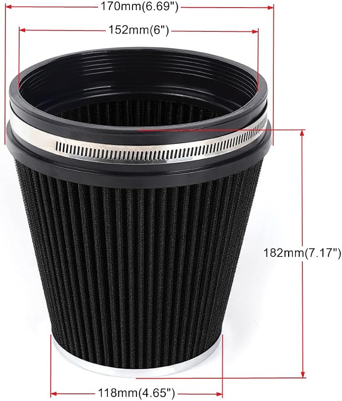 6" 152 mm High Flow Inlet Air Filter, Air Intake Cone Filter Replacement - Image 6