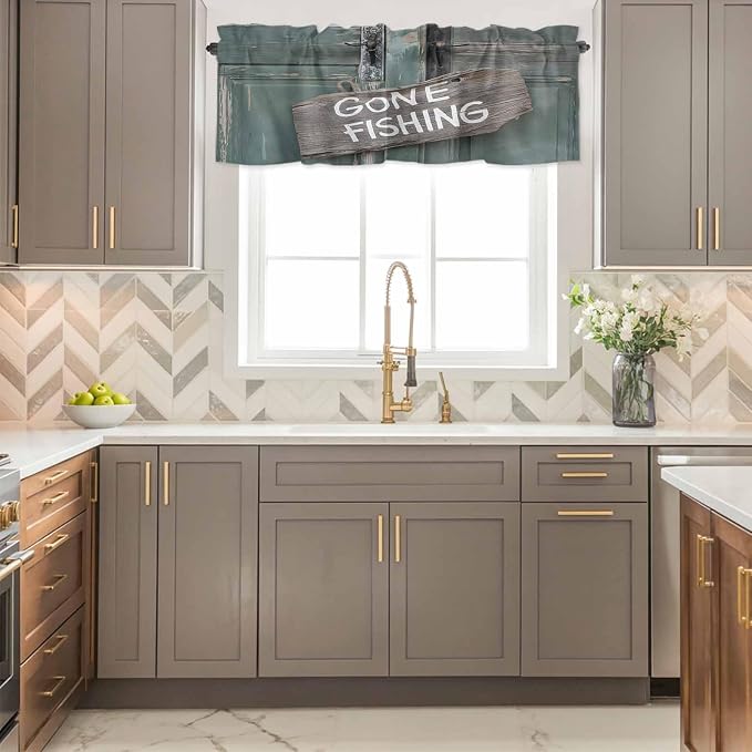 Gone Fishing Valances for Windows, Bronze Wood Grain Kitchen Valance Light - Image 4
