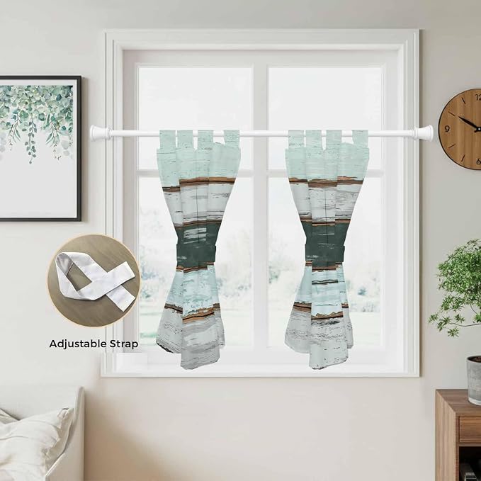 Blue Teal Kitchen Curtains 45 Inch Length, Short Cafe Window Curtains Tab Top - Image 5
