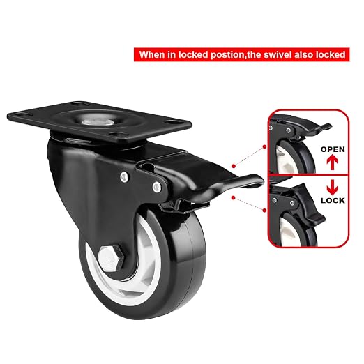 3" Swivel Casters Set of 4, Heavy Duty Locking Casters - Image 5