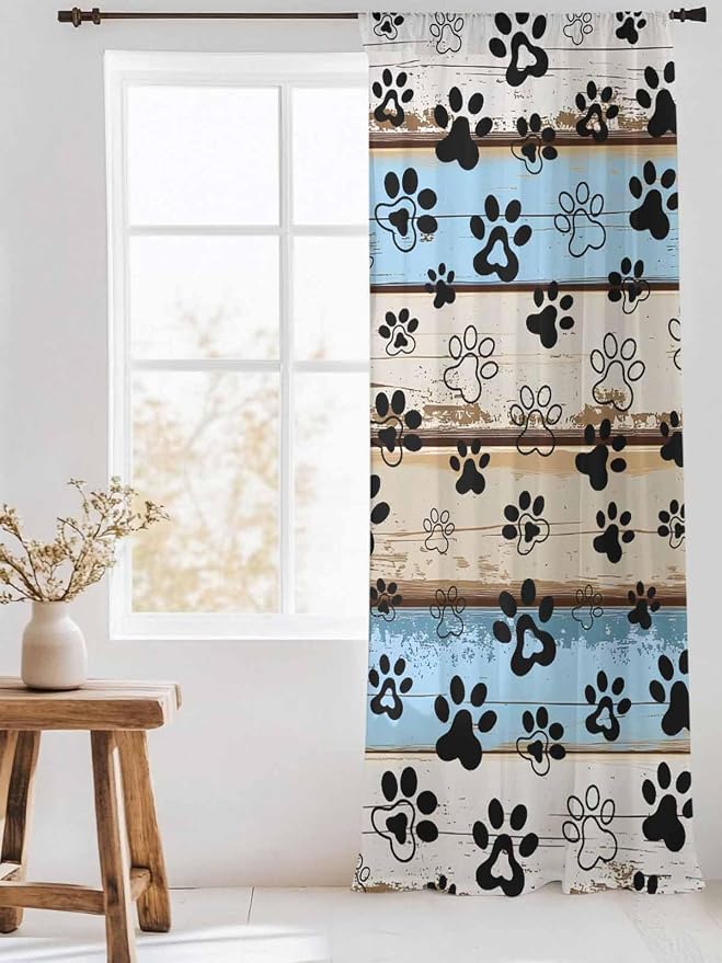 Sheer Curtains 84 Inches Long, Vintage Farmhouse Rustic Wooden Grain Privacy - Image 3