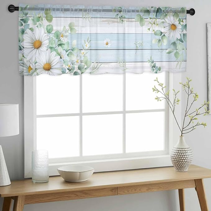 Daisy Eucalyptus Leaves Sheer Valance Curtains - Image 3