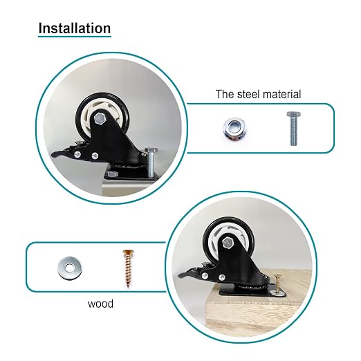 Caster Wheels - 3 Inch Casters Set of 4 Heavy Duty, BOSGEOT Locking Industrial - Image 5