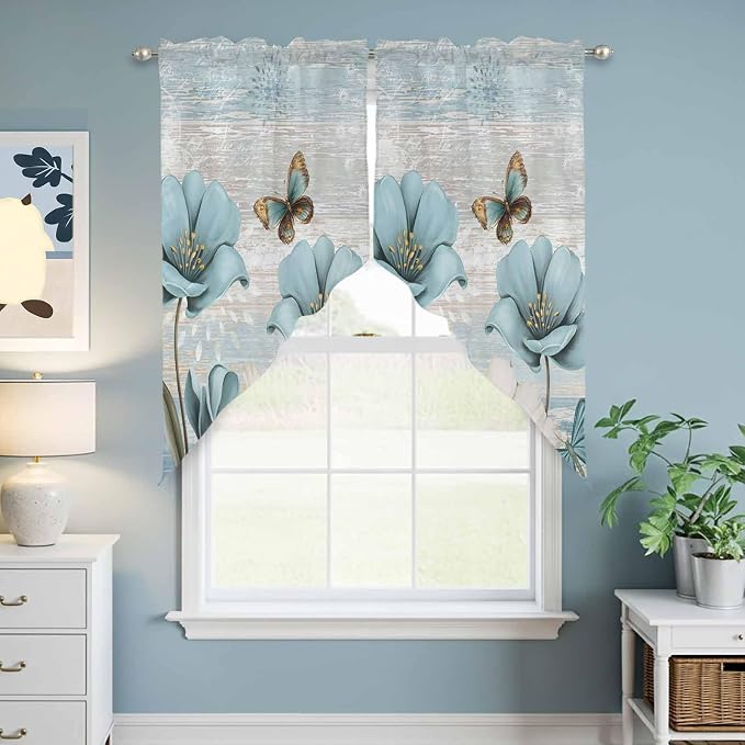 Spring Floral Swag Valances for Windows, Vintage Tulips Flower Butterfly Retro - Image 6