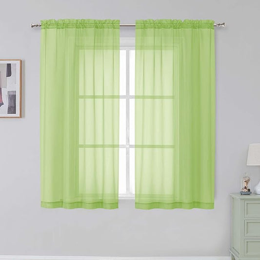 Simplebrand Lime Sheer Curtains 63 Inch Length 2 Panels, Rod Pocket Solid Color Window Sheer Curtain Panels, Elegant Curtains & Drapes for Living Room, Bedroom 2 Panels (Ivory, 42" W x 63" L)